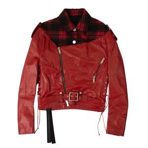 UNRAVEL PROJECT Red Leather Hybrid Biker Jacket Size 4/40 $2310